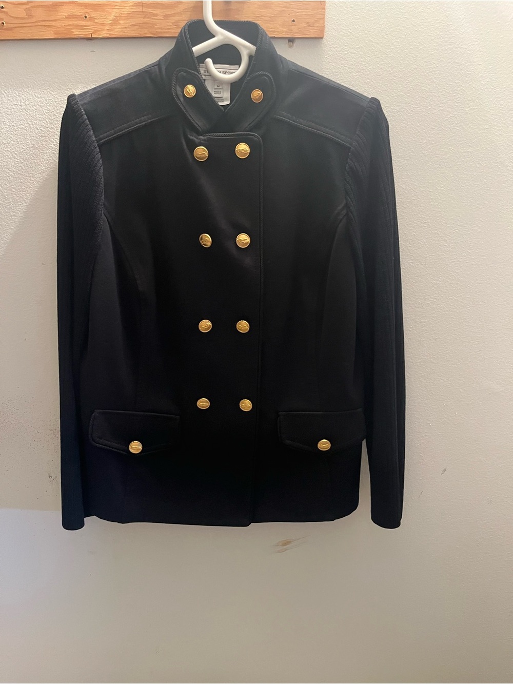Black Double-Breasted Military-Style Blazer with Gold Buttons